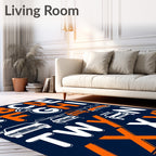 Fun Orange White Alphabet Cars Rug