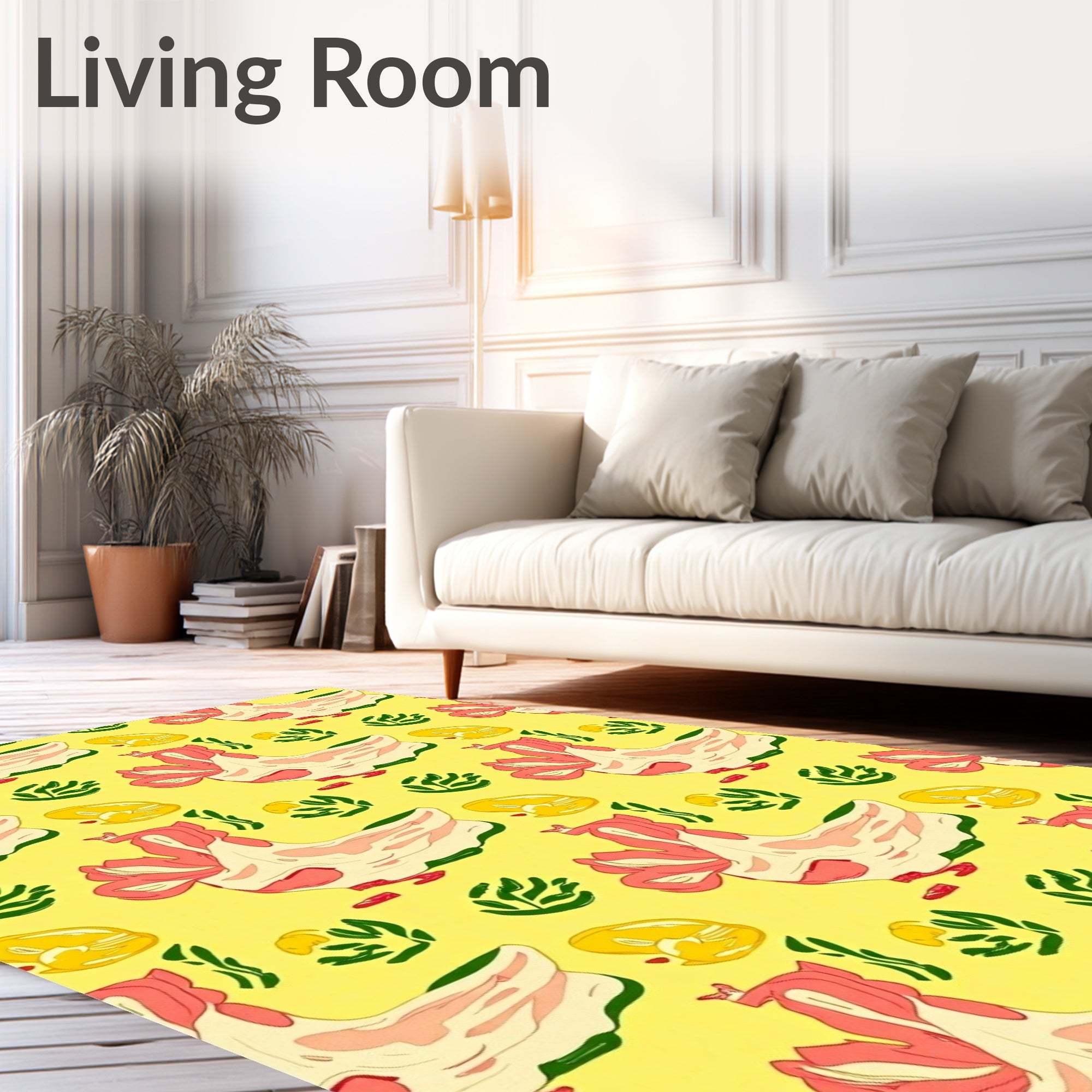Yellow Pink Rooster Garden Medallion Rug