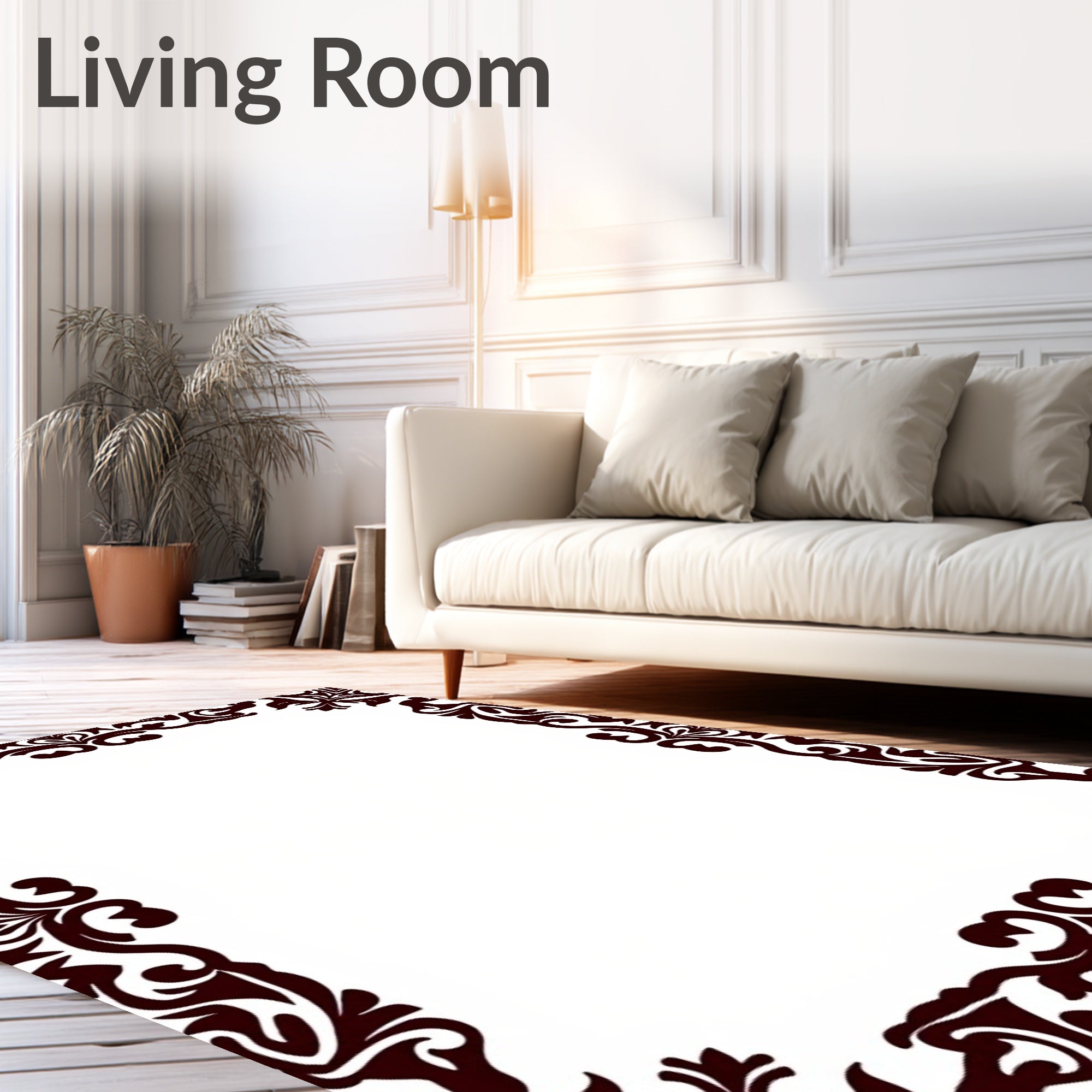Dark Brown Victorian Floral Border Rug