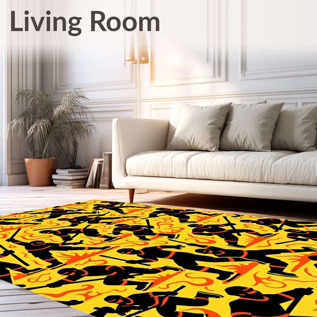 Black Warriors with Orange Flames Rug
