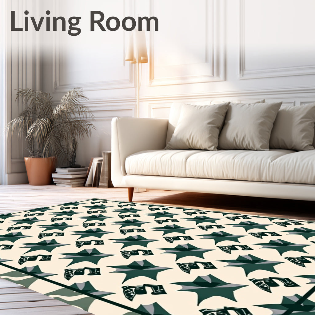 Abstract Green Star And Loop Rug