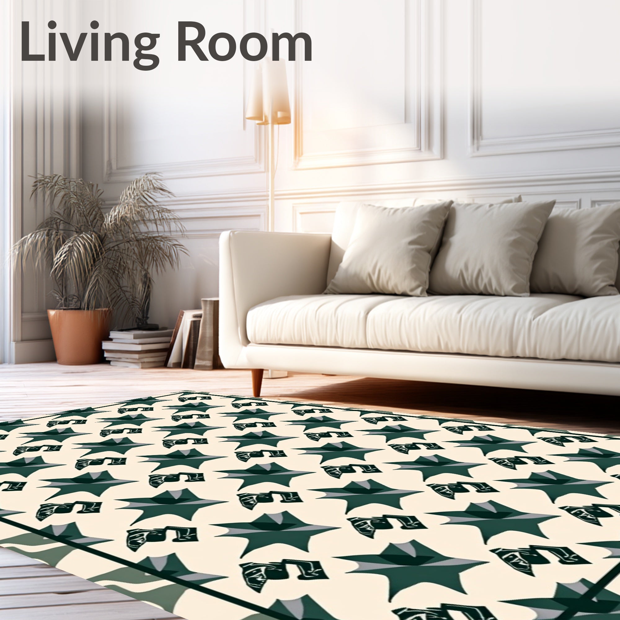 Abstract Green Star And Loop Rug