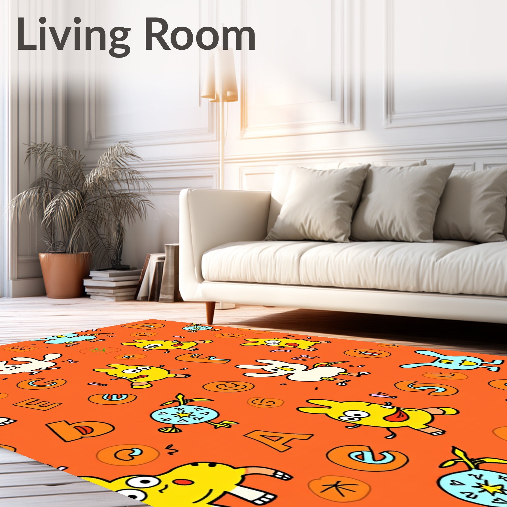 Whimsical Yellow Critters Alphabet Collage Rug
