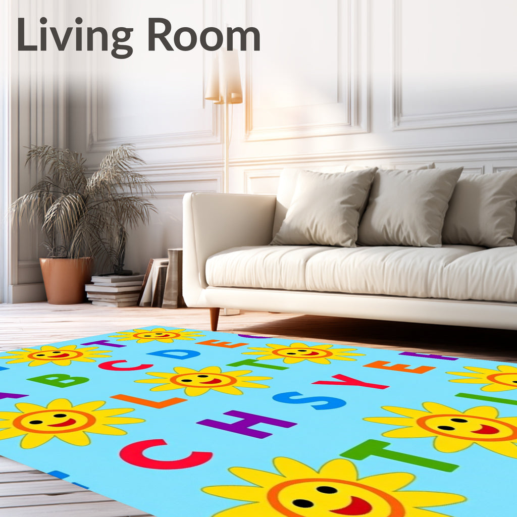 Cheerful Sun Alphabet Repeating Pattern Rug