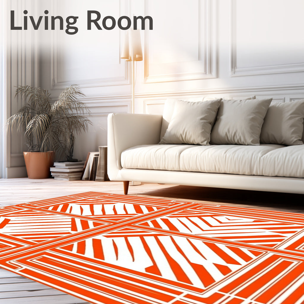 Vibrant Orange Geometric Block Rug
