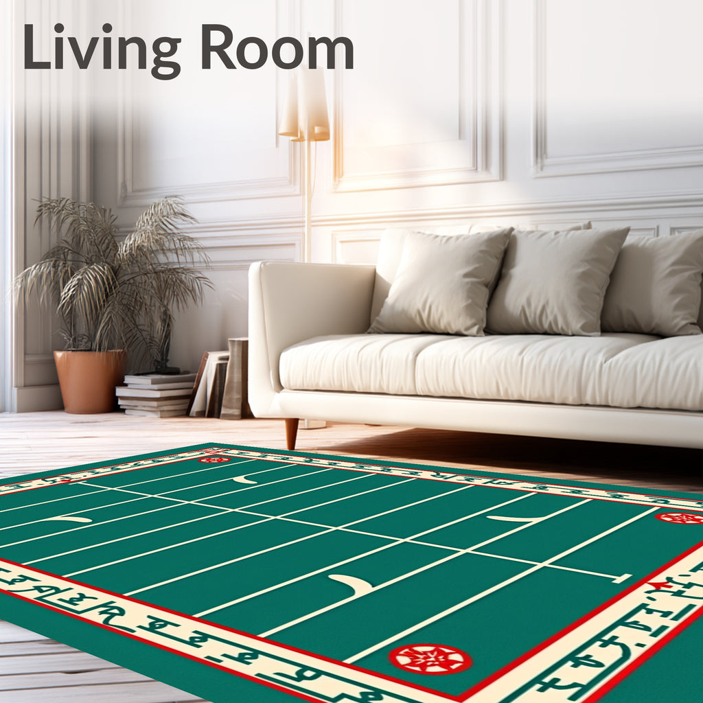 Deep Green Red Geometric Floral Court Rug