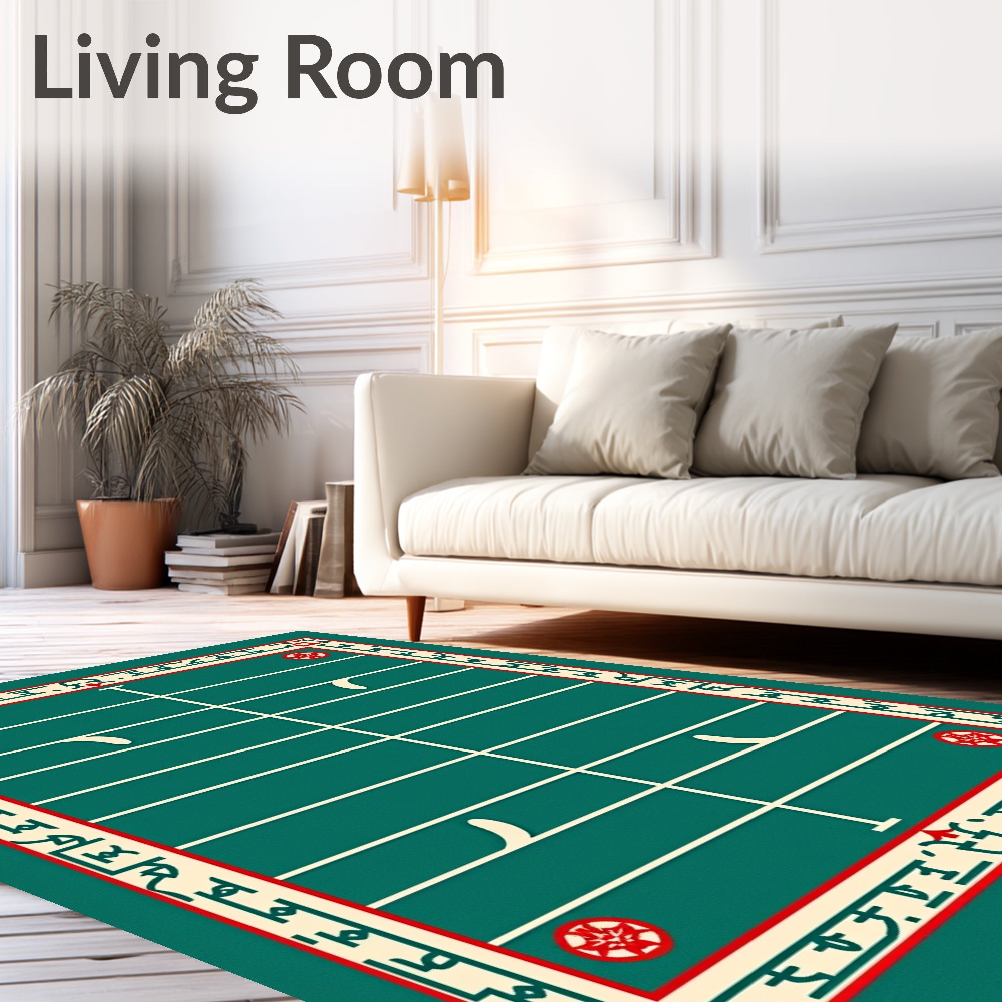Deep Green Red Geometric Floral Court Rug