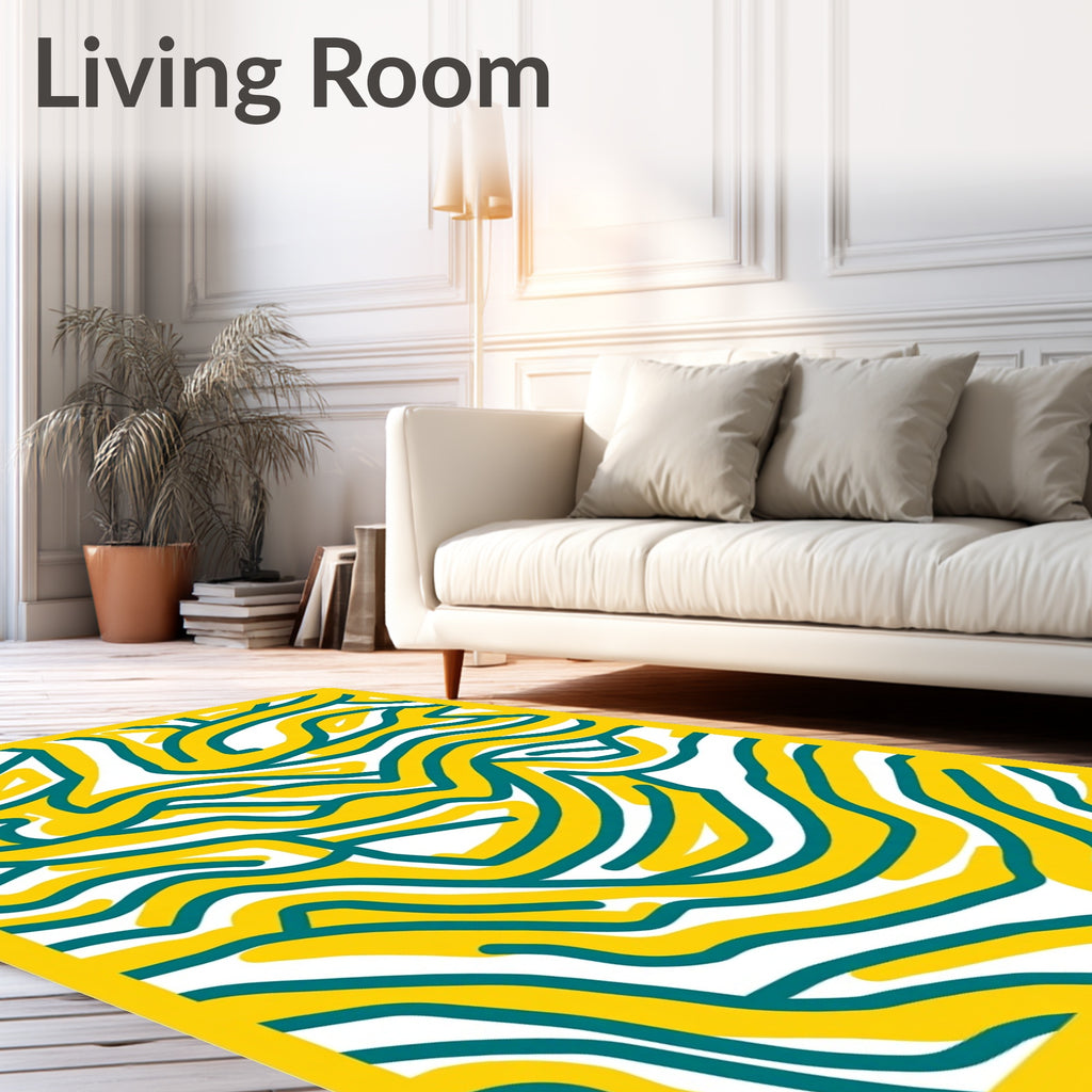 Dynamic Yellow Teal Abstract Swirl Rug