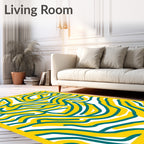 Dynamic Yellow Teal Abstract Swirl Rug