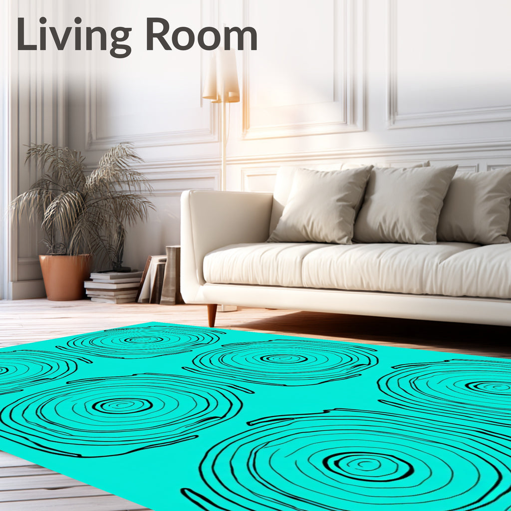 Teal Black Concentric Rings Medallion Rug