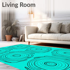 Teal Black Concentric Rings Medallion Rug
