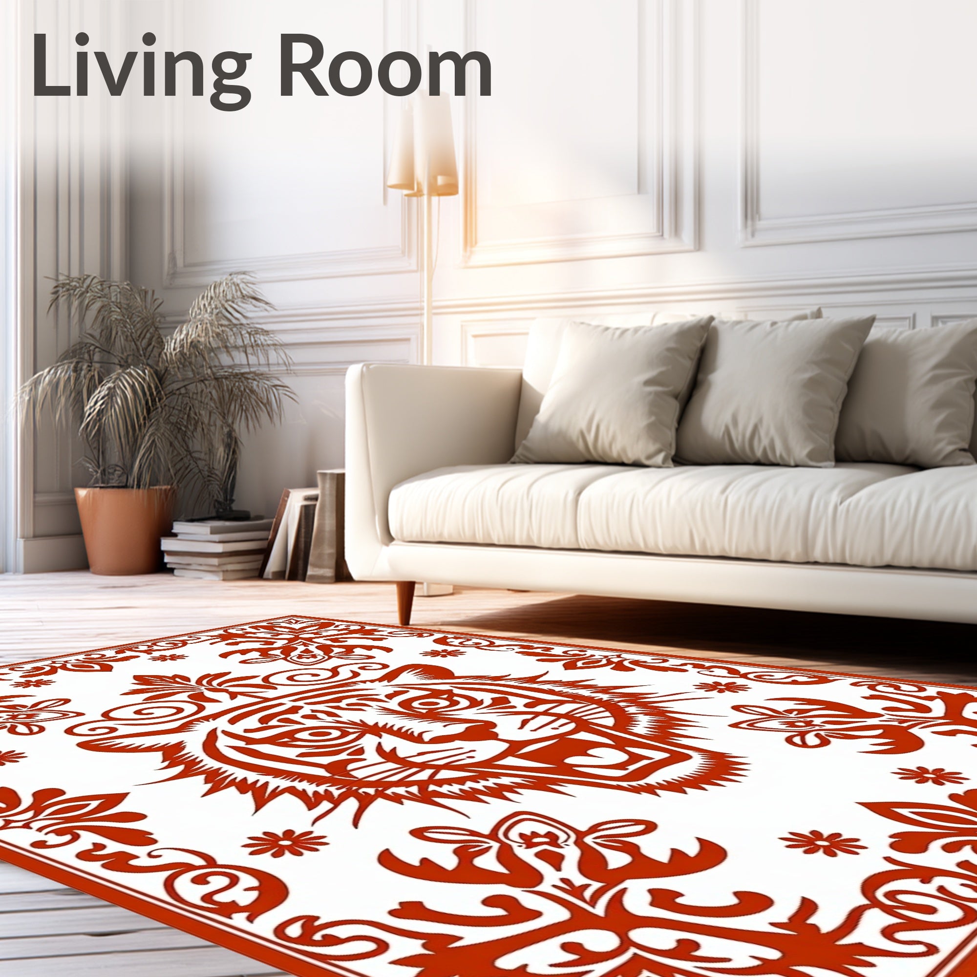 Crimson Roaring Tiger Floral Frame Rug