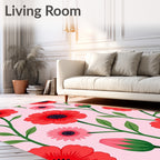 Vibrant Red Poppy Garden Pink Rug