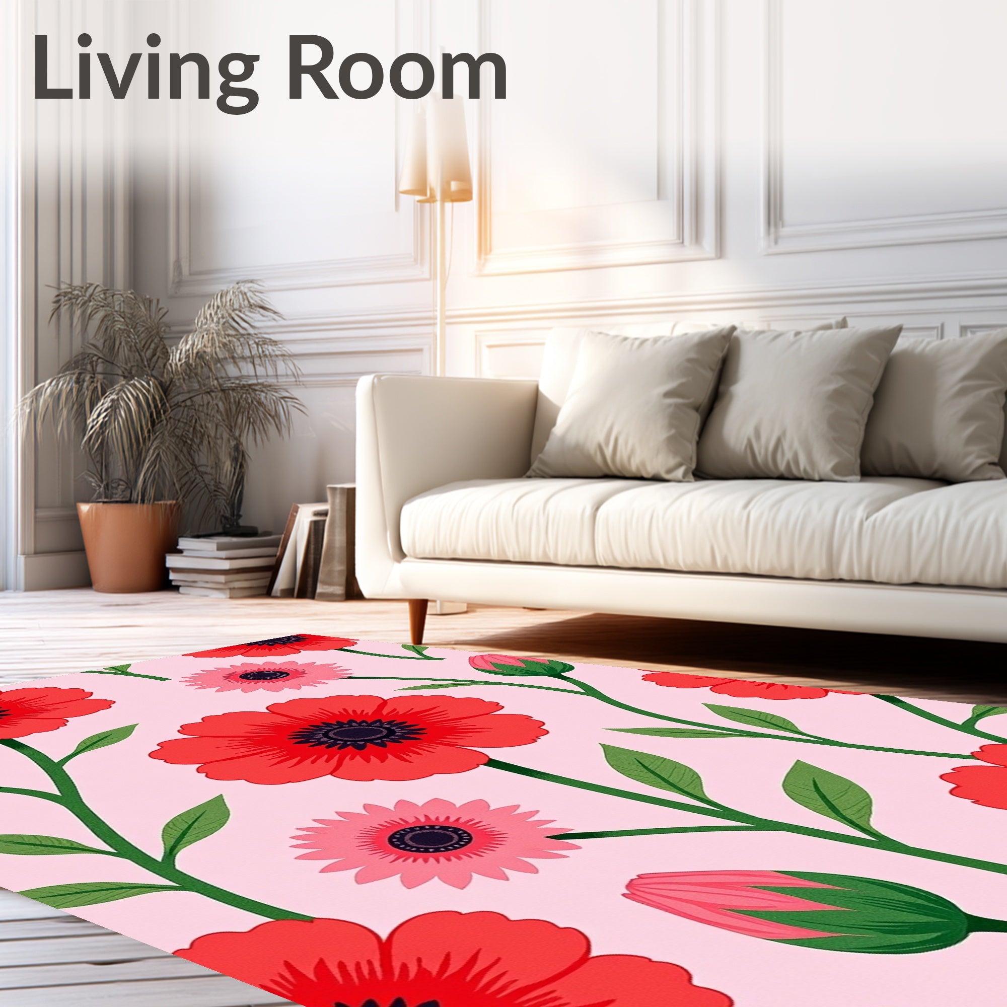 Vibrant Red Poppy Garden Pink Rug
