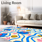Blue Whimsical Ducks Yellow Bubbles Rug