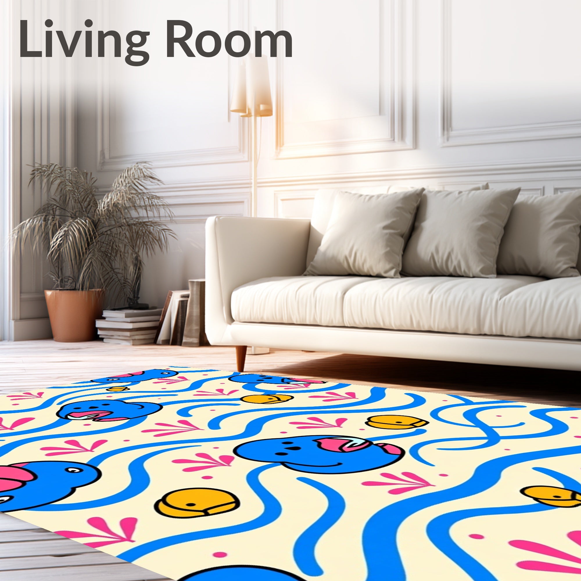 Blue Whimsical Ducks Yellow Bubbles Rug