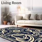 Navy Blue Ornate Floral Medallion Rug