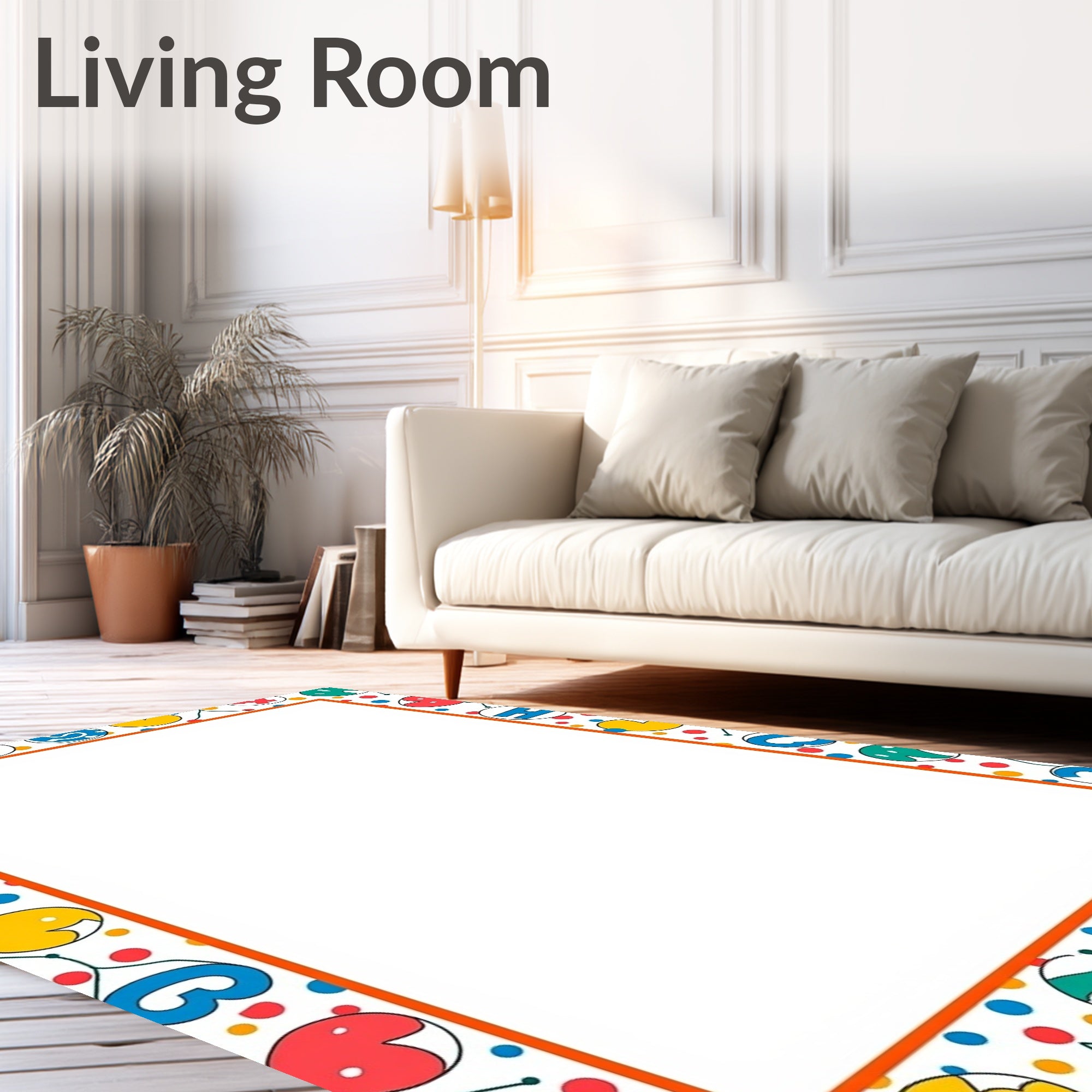 Playful Alphabet And Numbers Border Rug