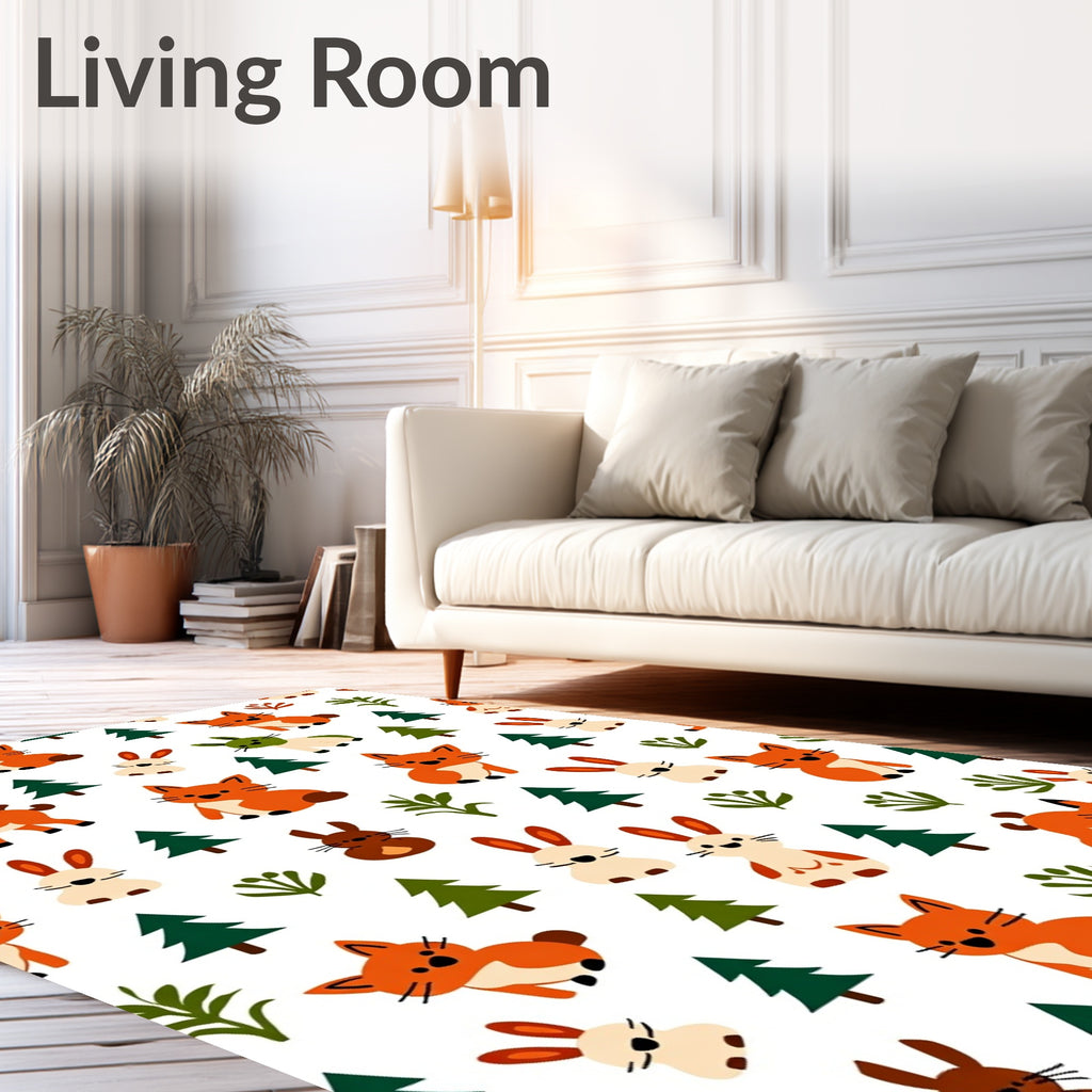Whimsical Woodland Fox and Bunny Friends Rug