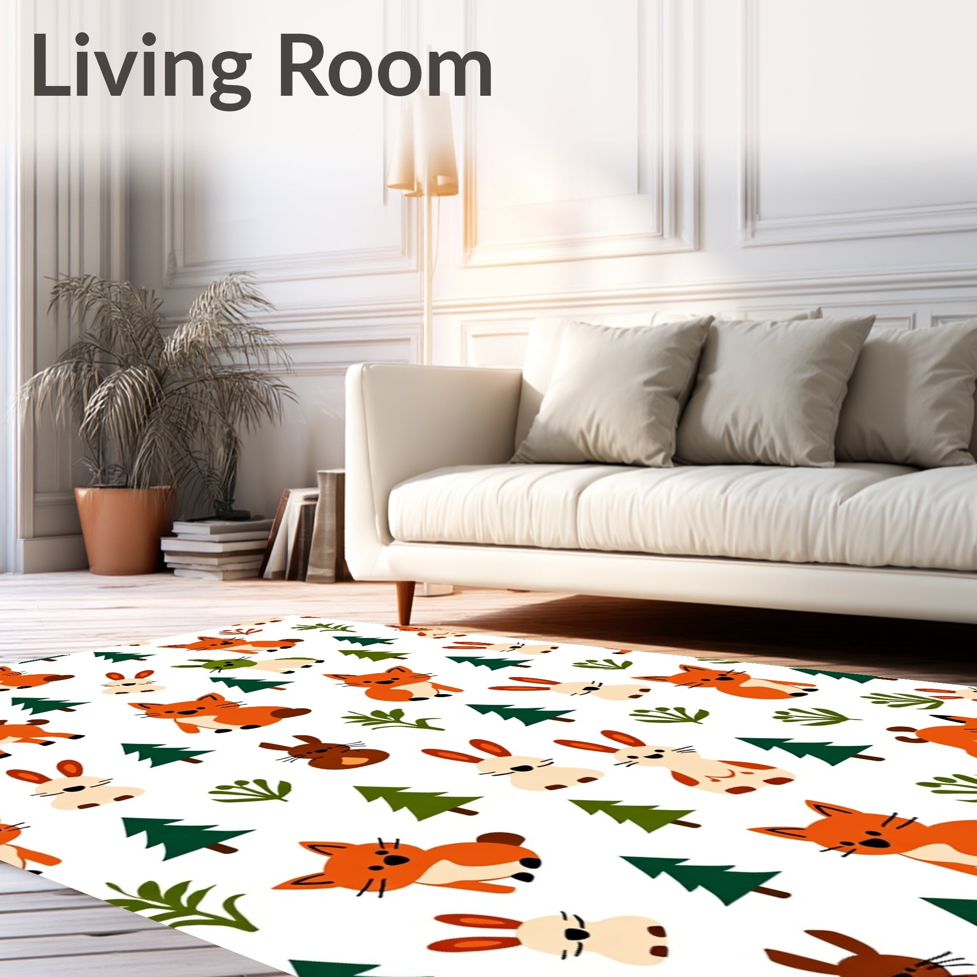 Whimsical Woodland Fox and Bunny Friends Rug