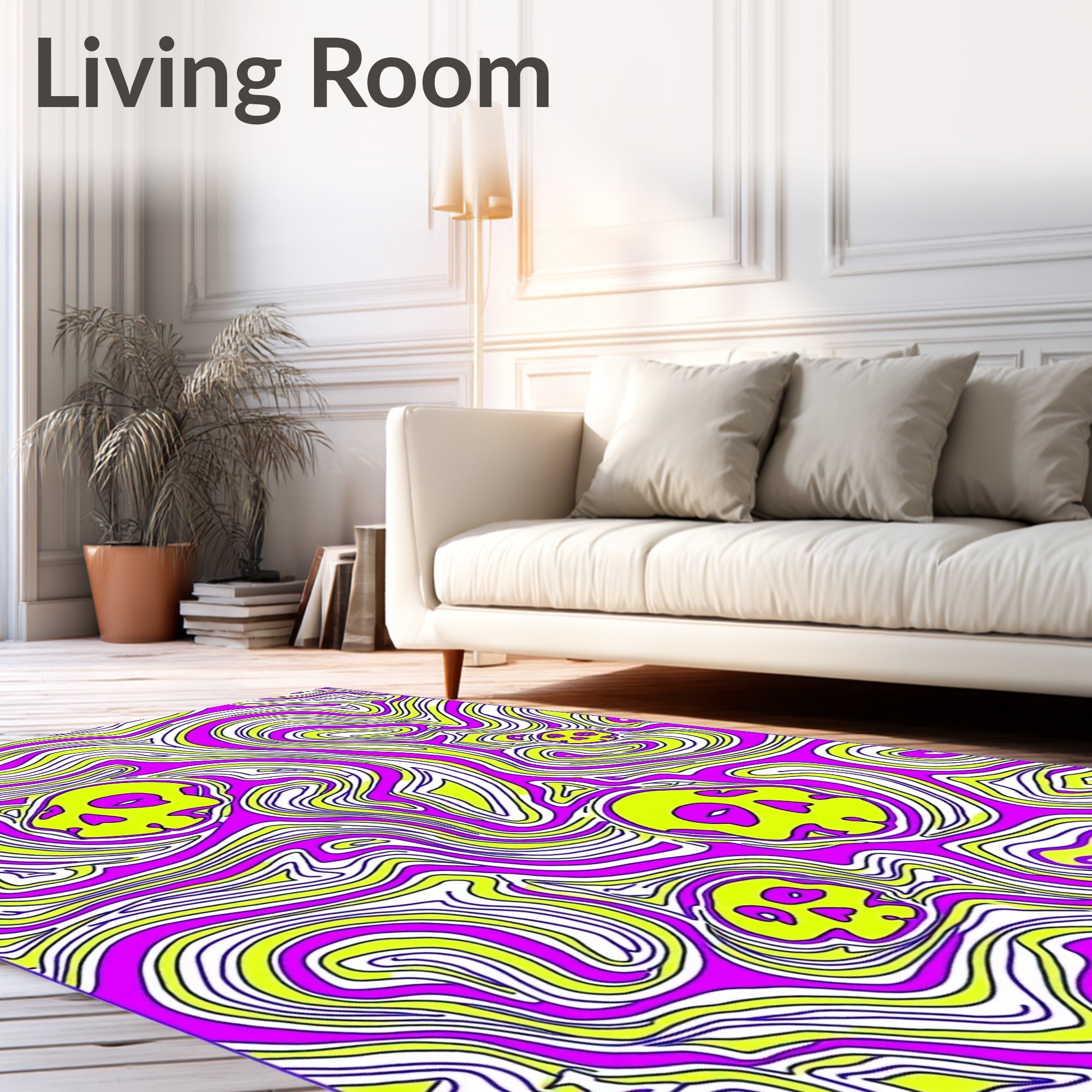 Psychedelic Yellow Skull Swirl Rug