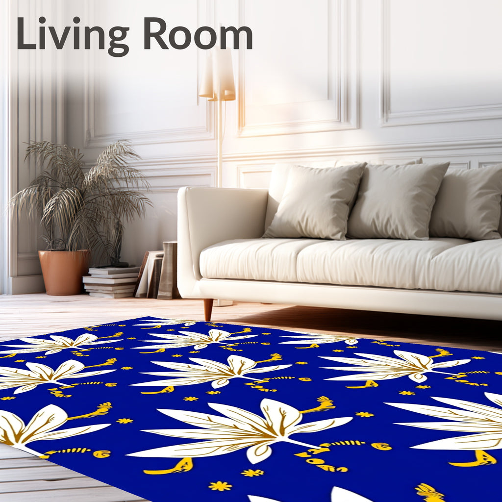 White Leaf Meadow Blue Rug