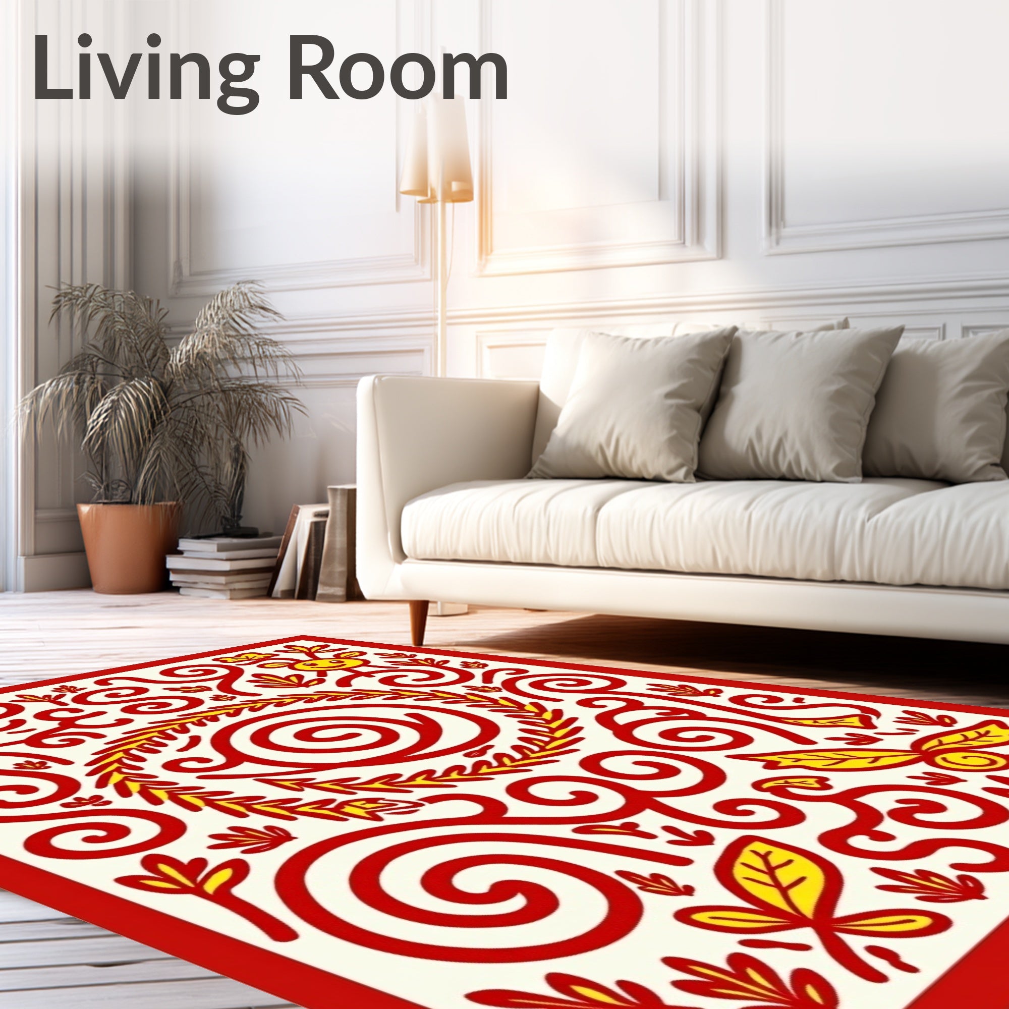 Whimsical Red Yellow Sprightly Swirls Rug