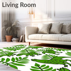 Green Dinosaurs With Fern Leaves Rug