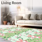 Pink Bunny Floral Meadow Scene Rug