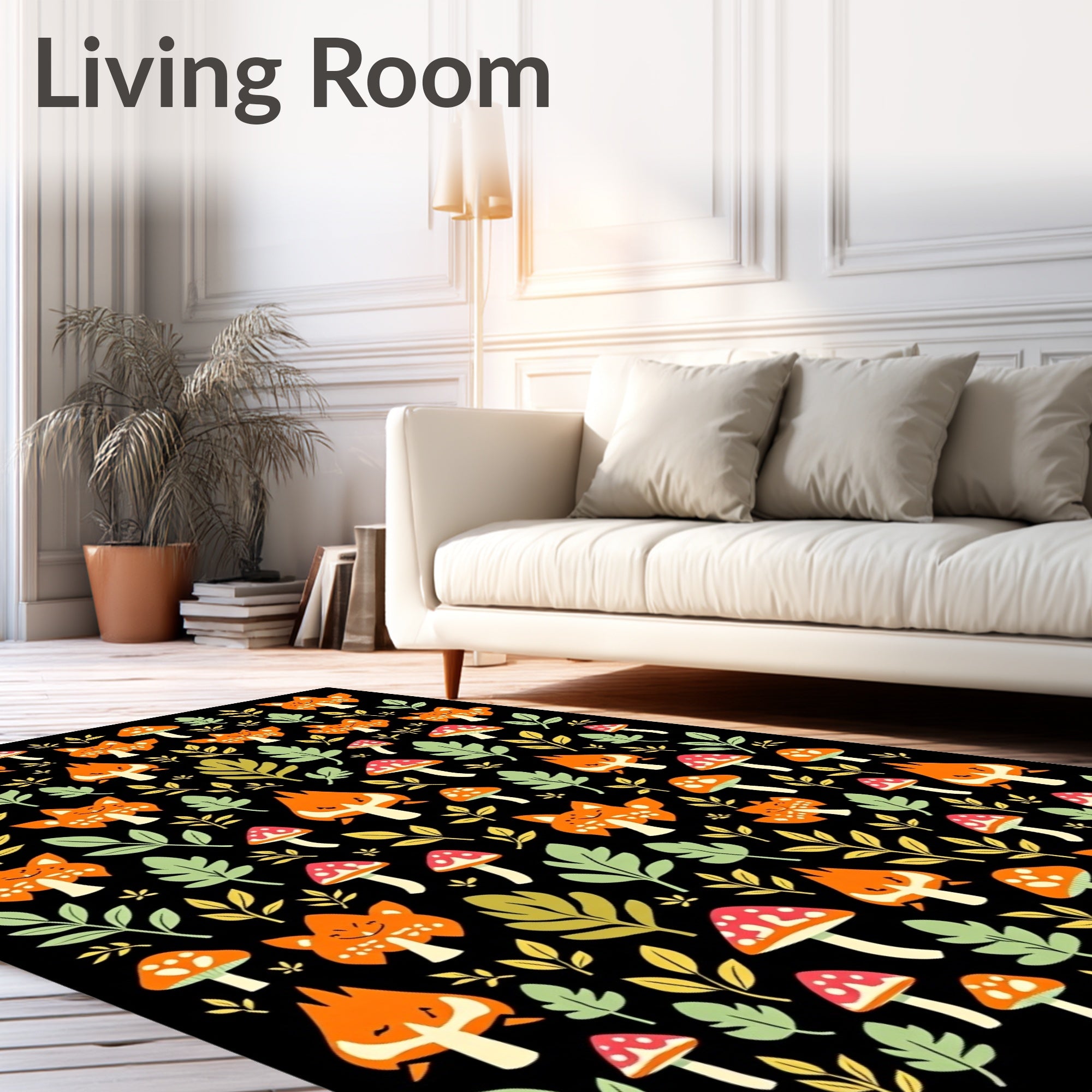 Whimsical Fox and Mushroom Forest Rug