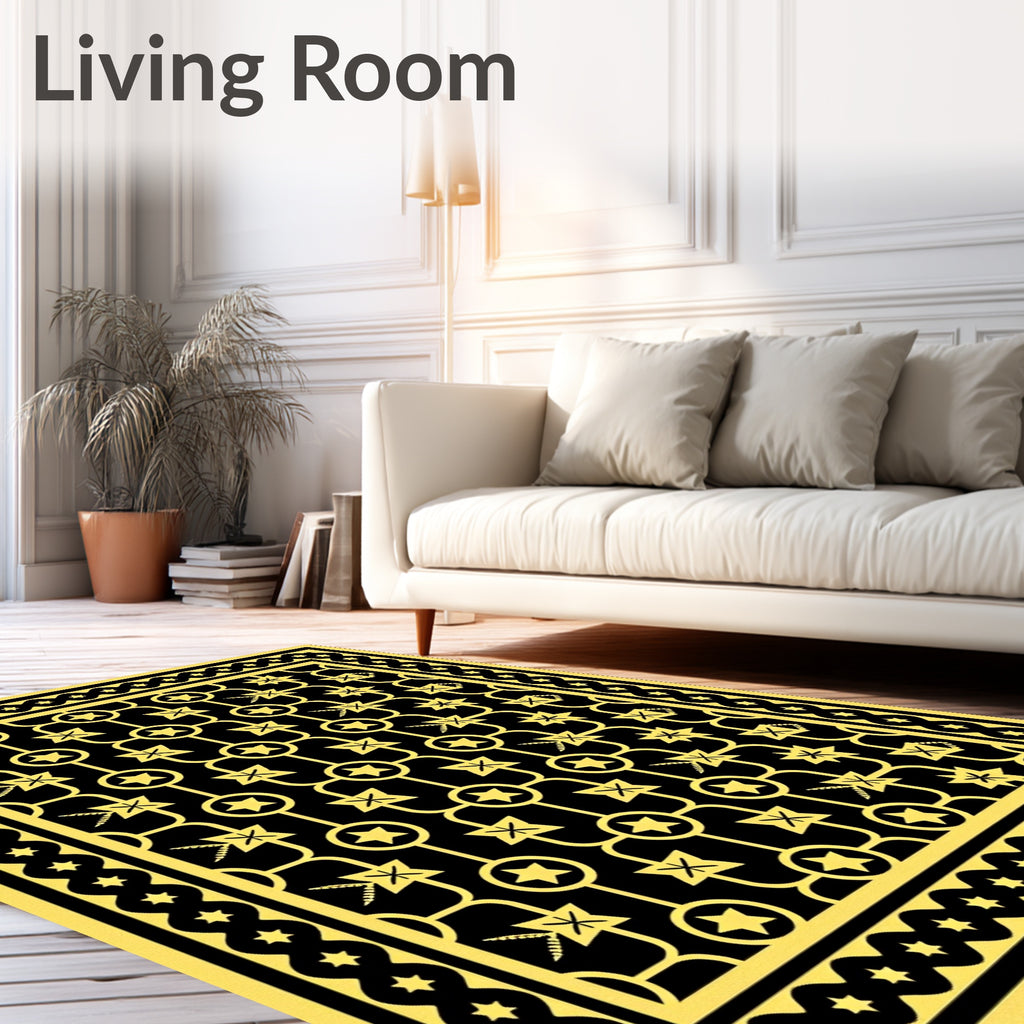 Bold Gold Star Lattice Black Rug