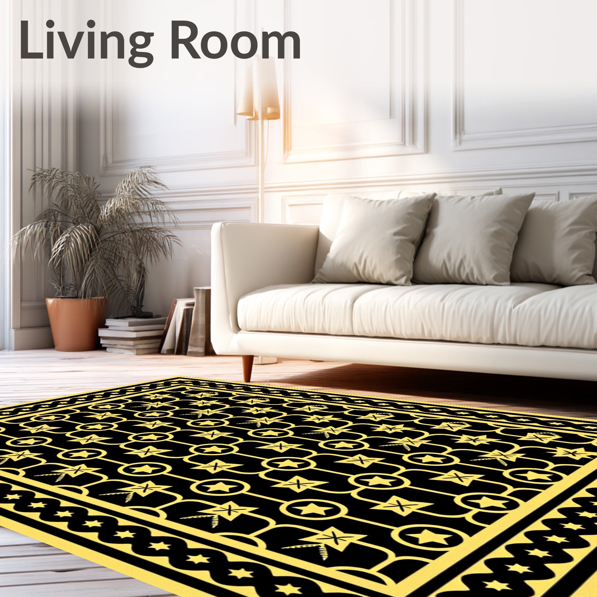 Bold Gold Star Lattice Black Rug