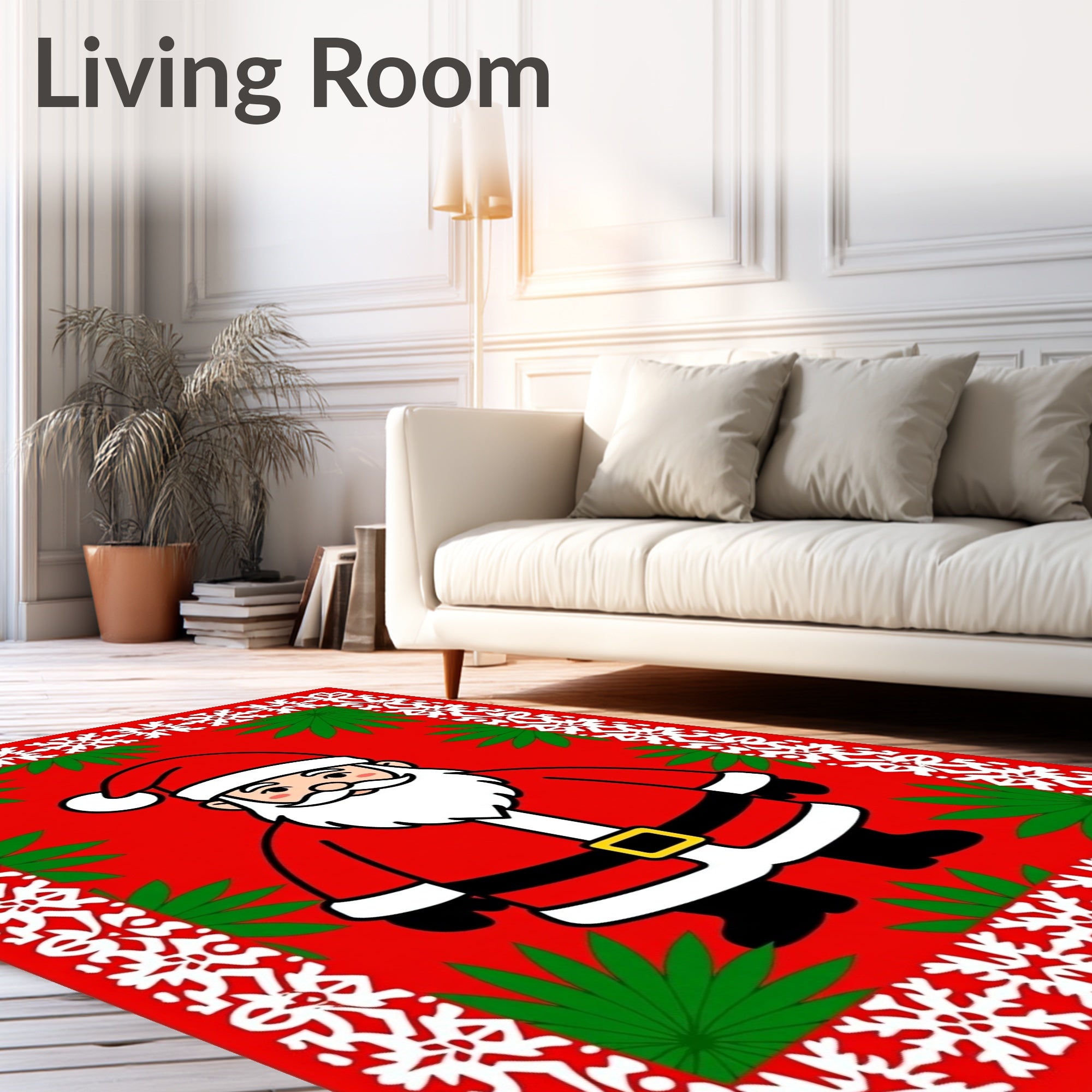 Christmas Santa Red Snowflake Border Rug