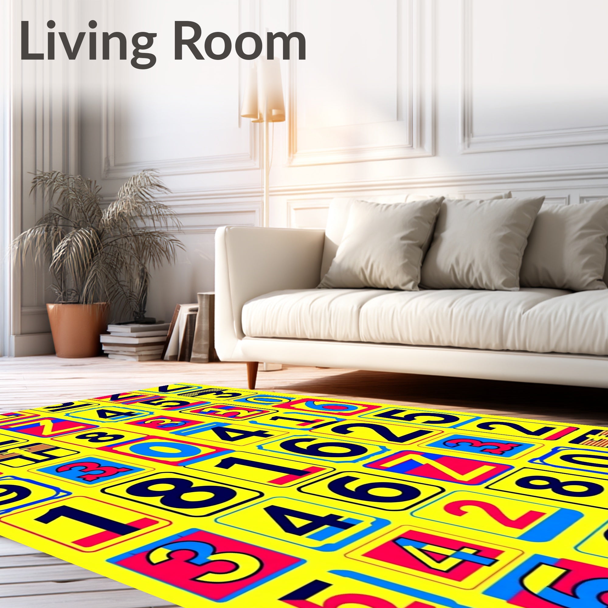 Vivid Yellow Crimson Blue Numbers Rug