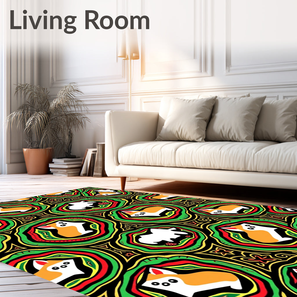 Whimsical Corgi Abstract Emerald Yellow Rug