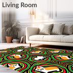 Whimsical Corgi Abstract Emerald Yellow Rug