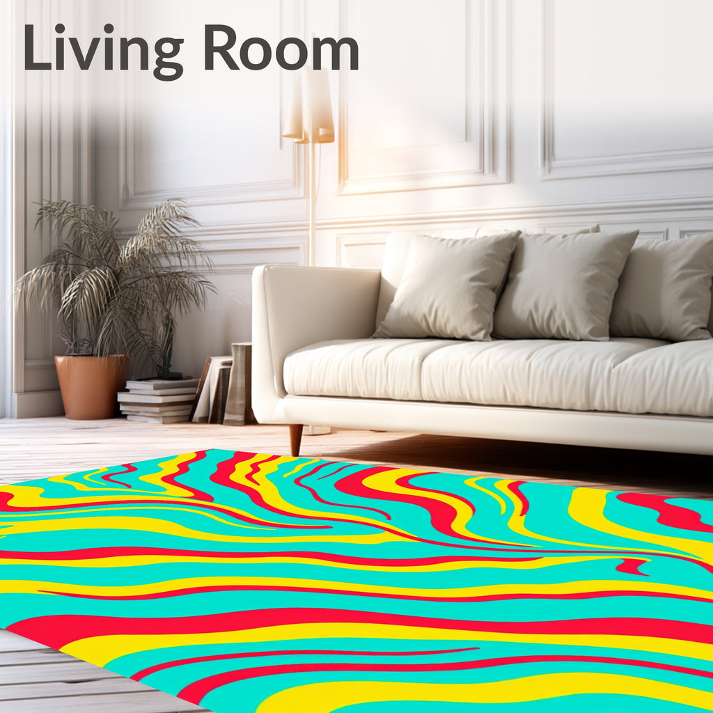 Vibrant Turquoise Red Yellow Swirl Rug