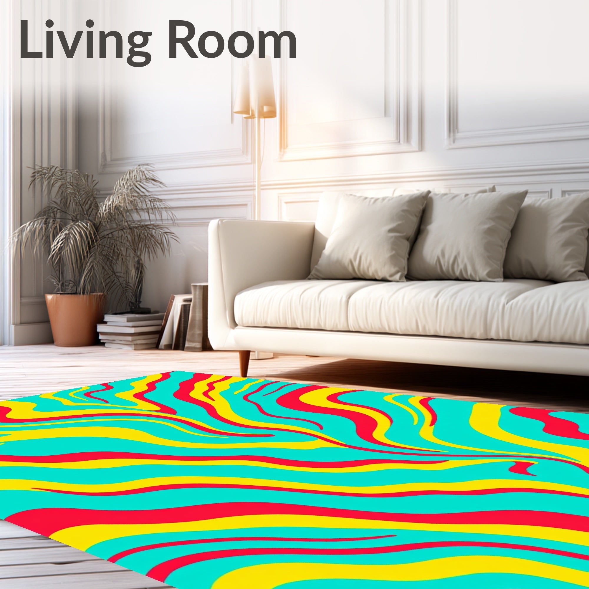 Vibrant Turquoise Red Yellow Swirl Rug