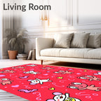 Whimsical Red Creatures Hearts Swirls Rug