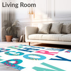 Teal Coral Alphabet Collage Rug