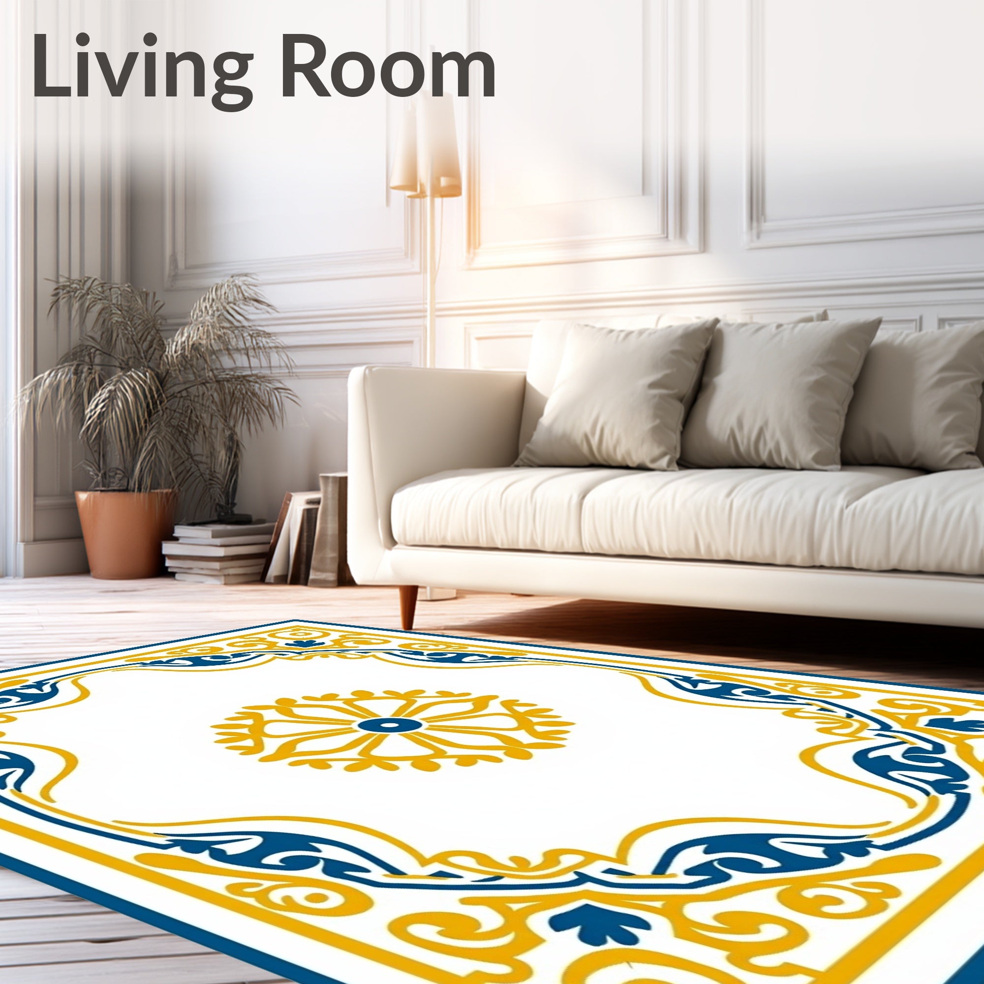 Royal Blue and Gold Filigree Medallion Rug