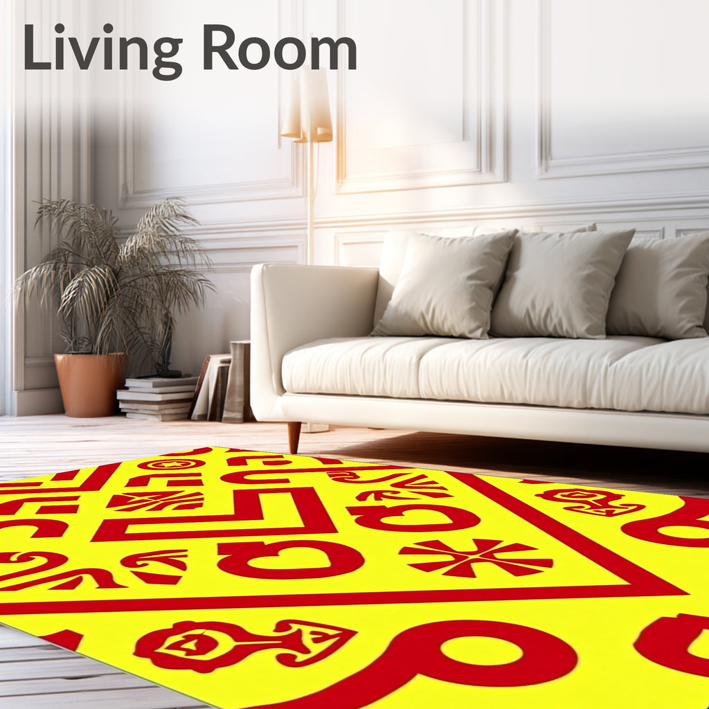 Bright Yellow Red Abstract Geometric Hearts Rug