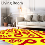 Bright Yellow Red Abstract Geometric Hearts Rug