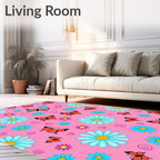 Pink Orange Butterfly Daisy Swirl Rug