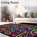 Vibrant Neon Graffiti Maze Rug