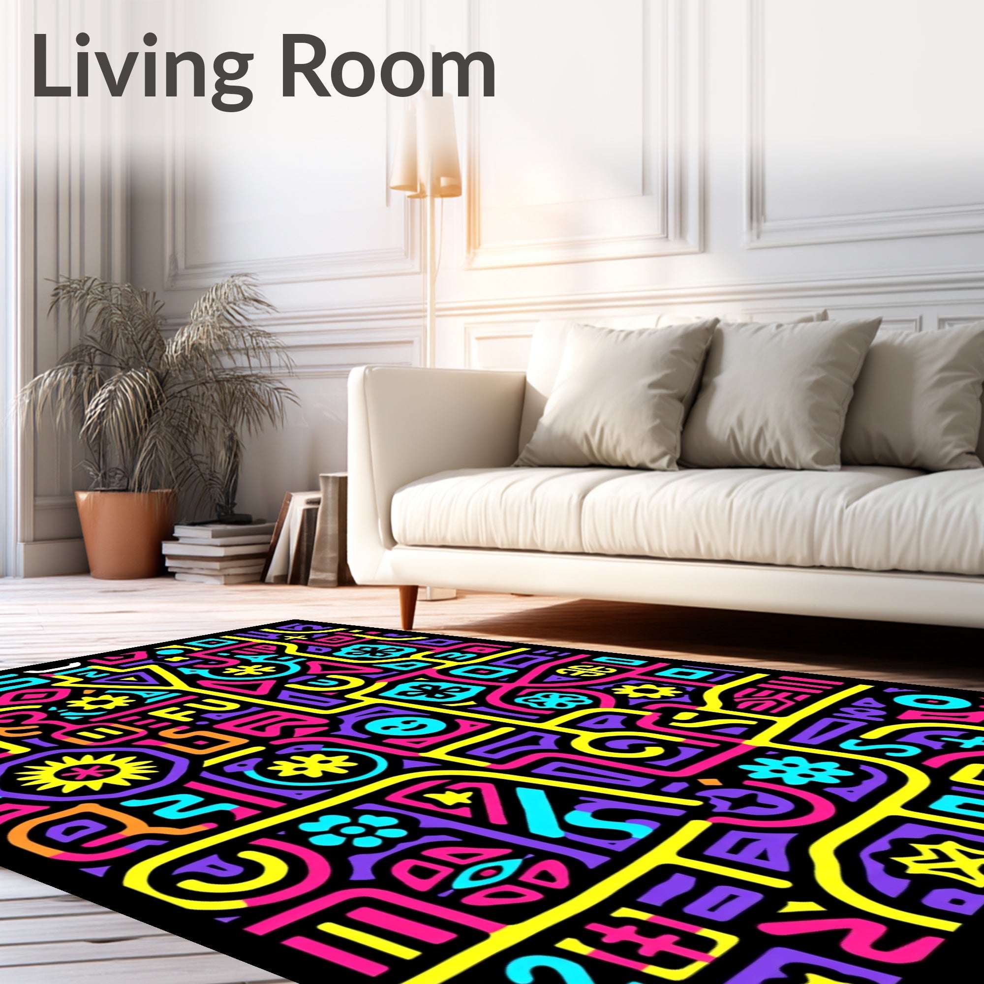 Vibrant Neon Graffiti Maze Rug
