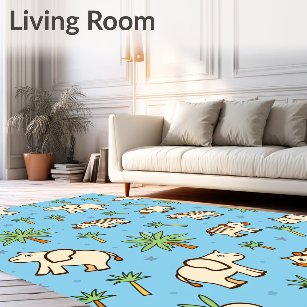 Cute Safari Animals Palm Trees Rug