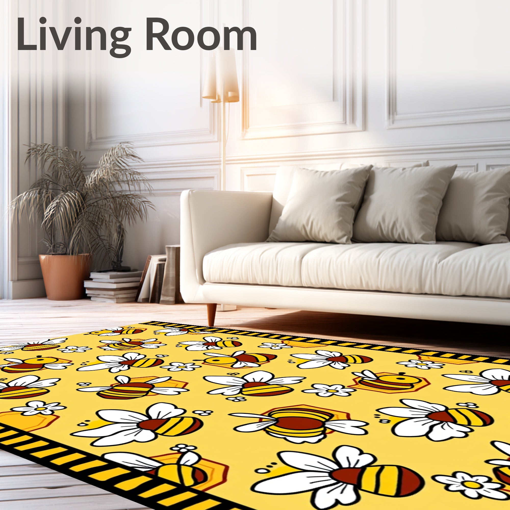 Cute Yellow Bee Flower Garden Rug