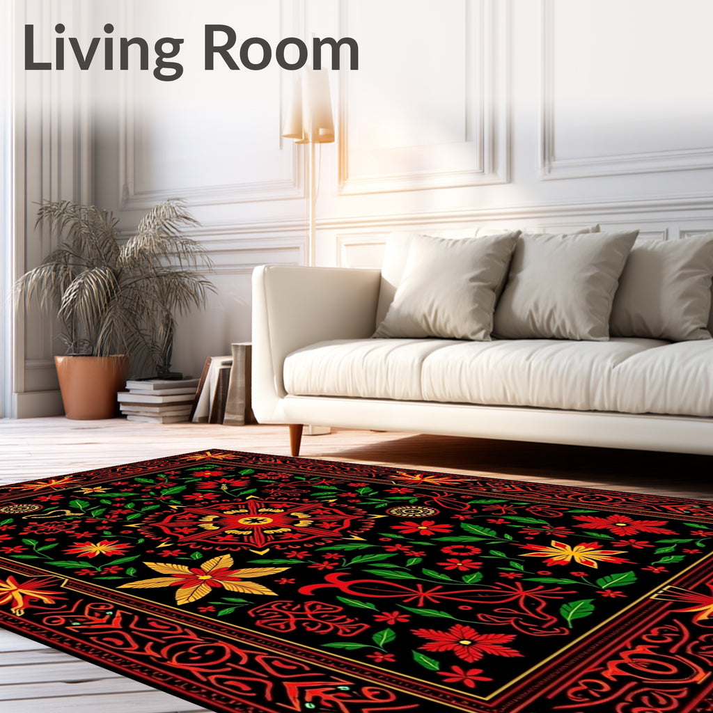 Bold Red Floral Folk Art Rug