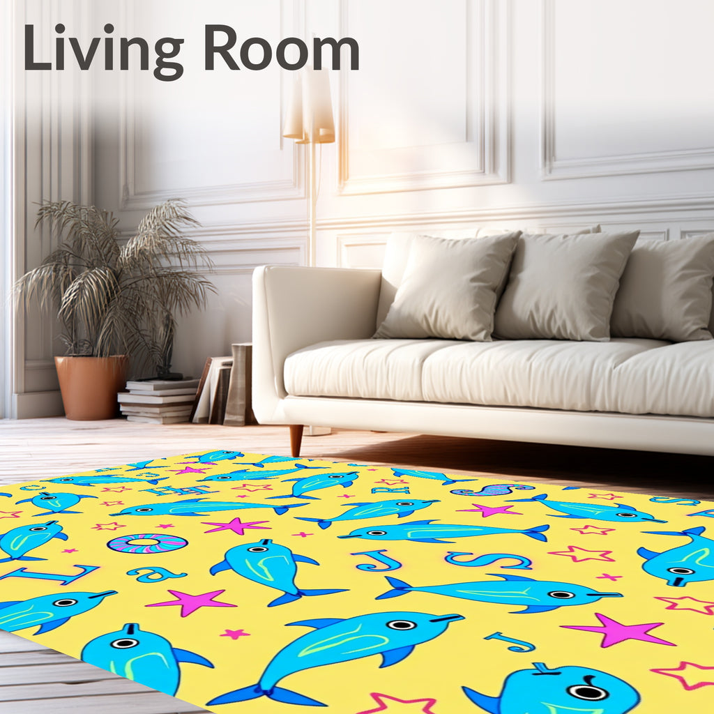 Blue Dolphin Star Alphabet Fun Rug